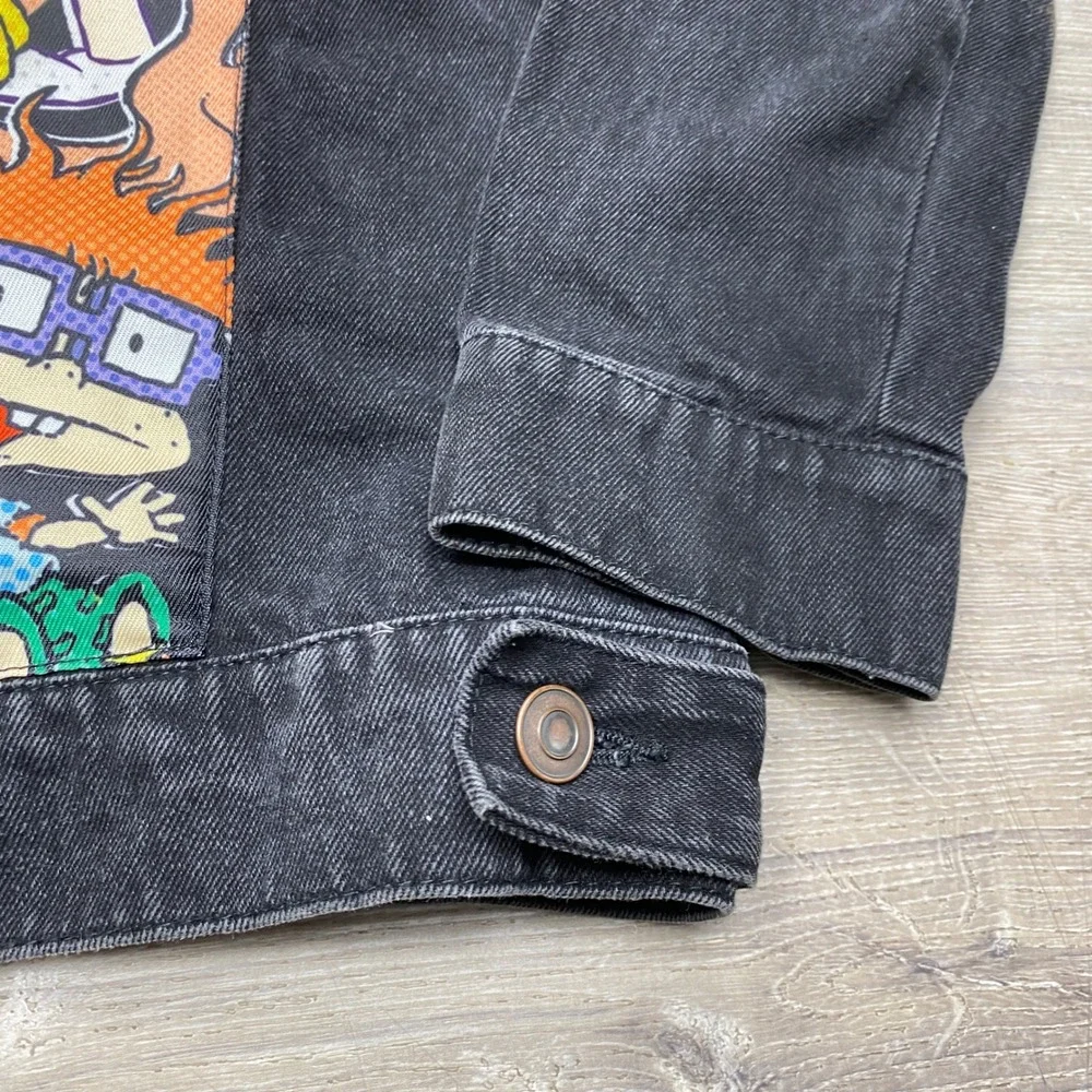 Nickelodeon Denim Jacket Mens S Black 90s Nicktoons Graphic Rugrats Hey Arnold